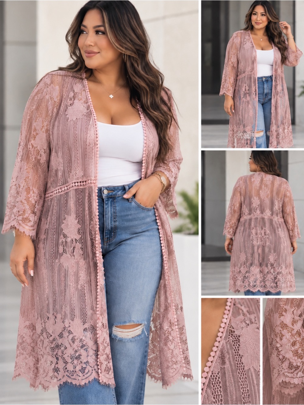 Miss Chievous XL Mauve Lace Duster Kimono Sheer Boho Cardigan